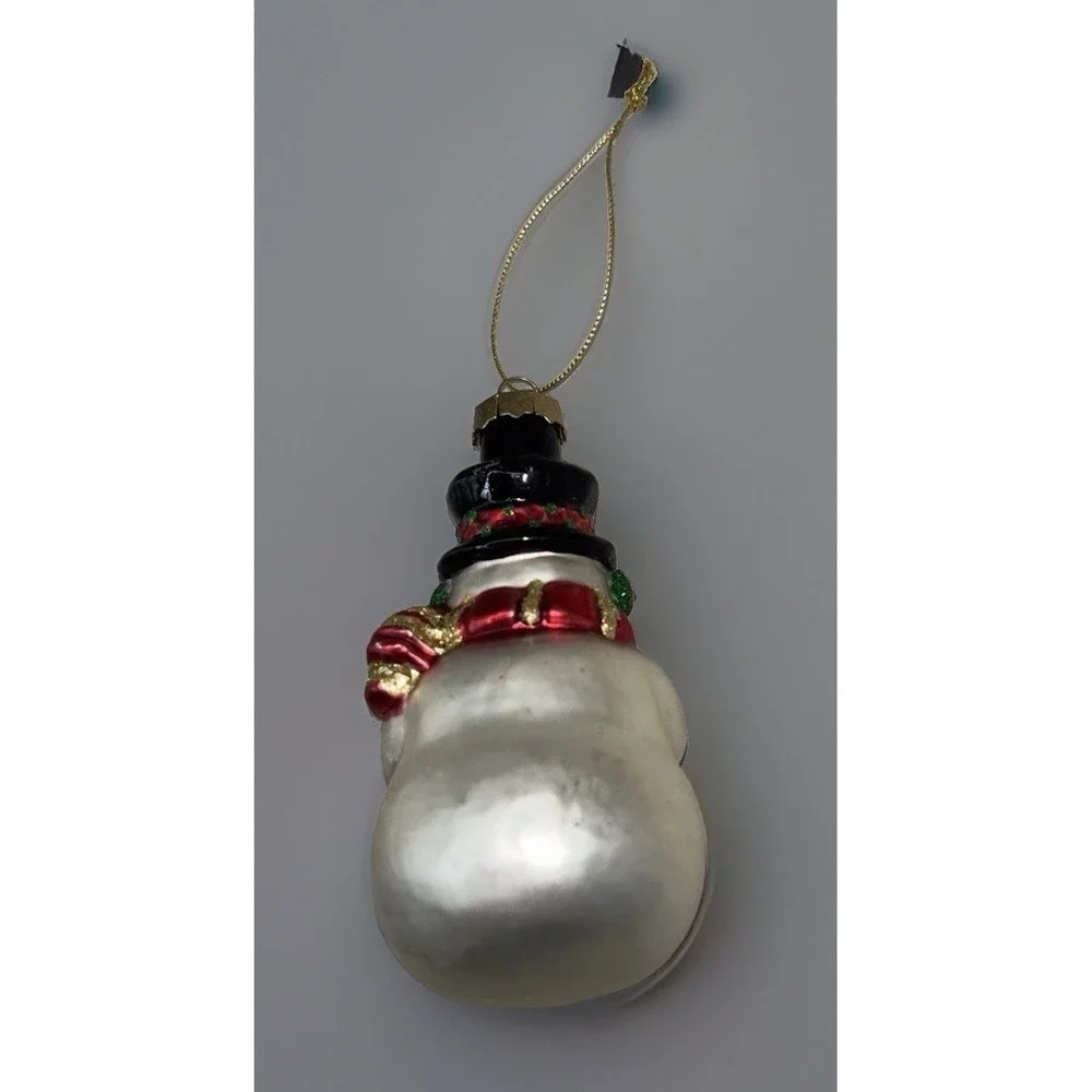 Vintage Blown Glass Snowman with Hat & Scarf Christmas Tree Ornament 3 1/2